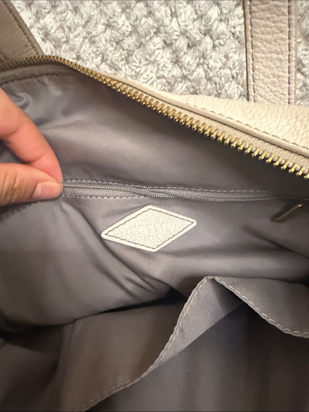 Fossil Light Beige Leather Satchel with Gold Hardware - Picture 2 of 4